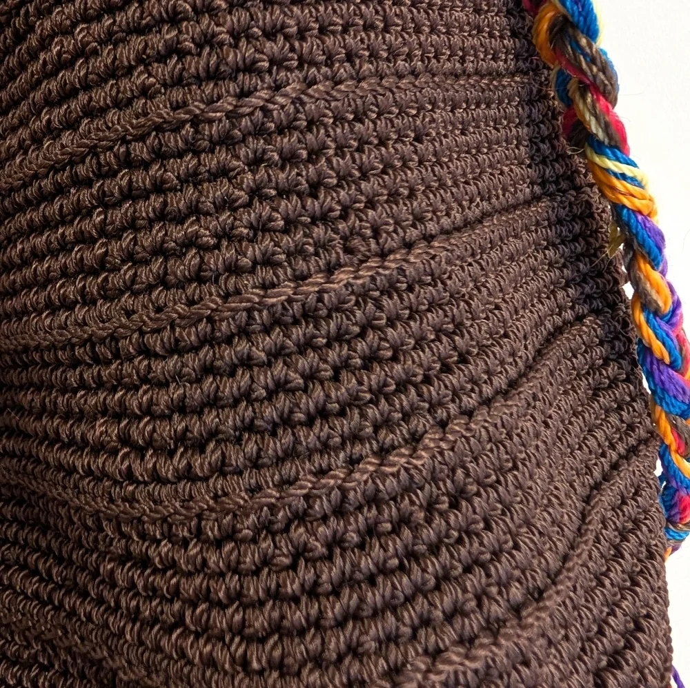 Mochilas Wayuu Handwoven Crossbody Bucket Bag Brown Multicolor Strap Tassel Boho